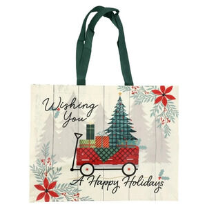 New Christmas Woven Holiday Poinsettia Tote Bag